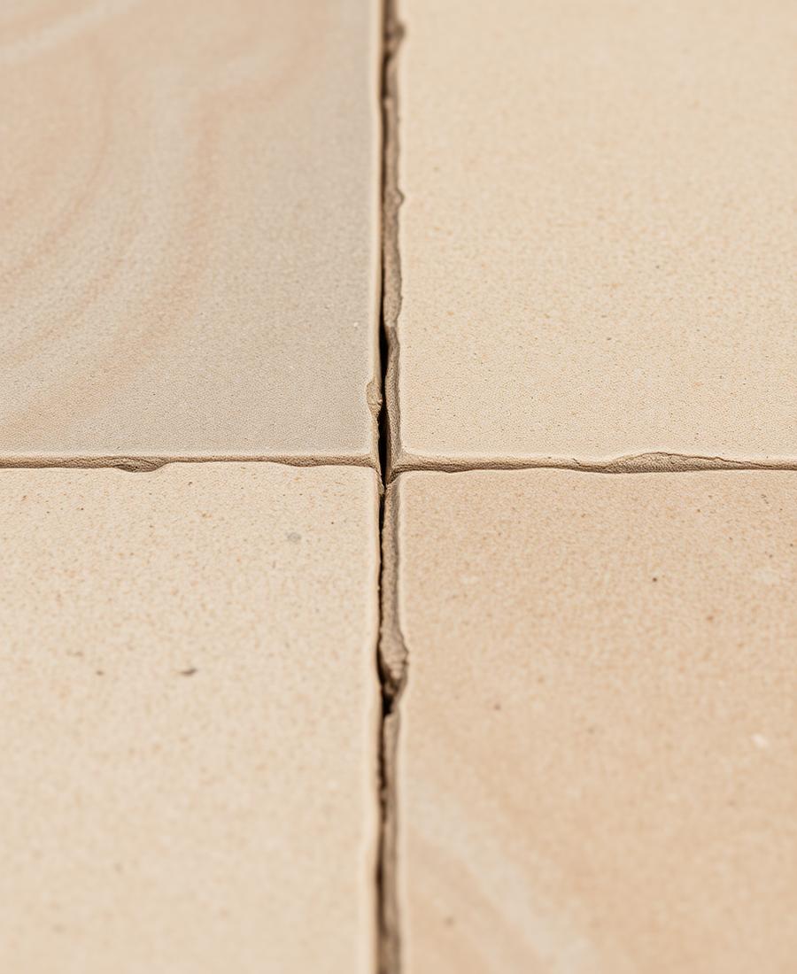 Close-up of honed limestone paving joints