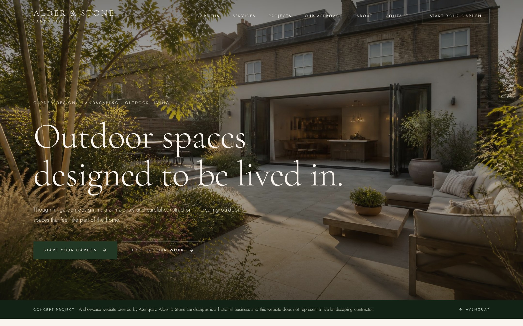 Alder & Stone Landscapes concept website homepage